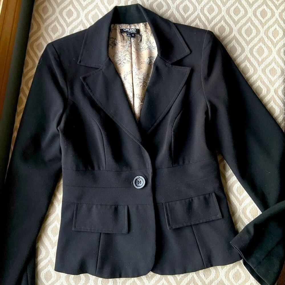 XOXO Black Retro 40s Style Black Blazer sz xs